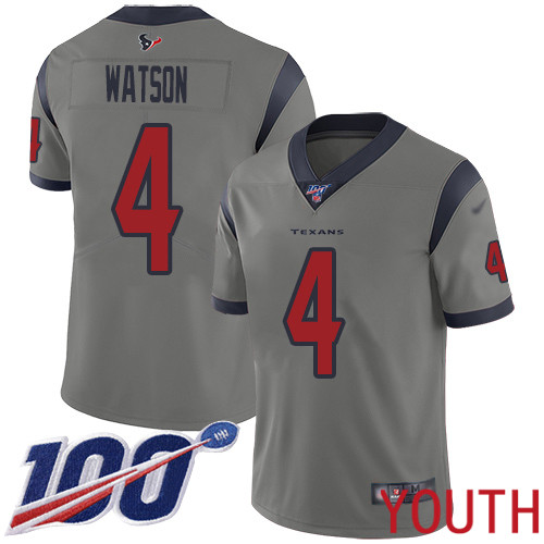 Houston Texans Limited Gray Youth Deshaun Watson Jersey NFL Football #4 100th Season Inverted Legend->women nfl jersey->Women Jersey